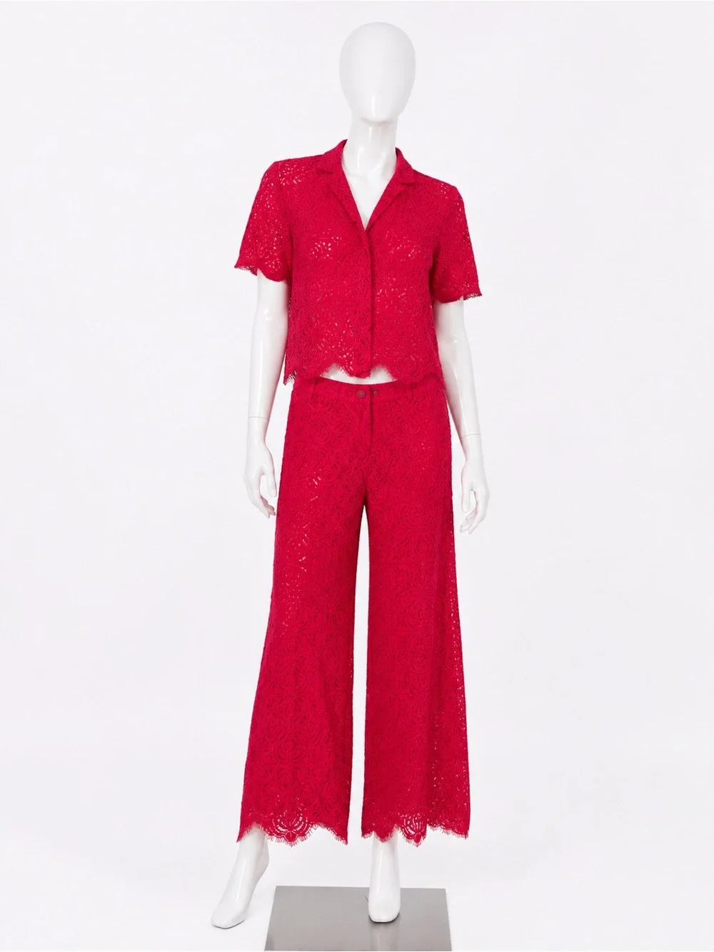 Desigual Red Lace Wide-Leg Pants Set